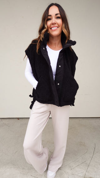 Black Sherpa Vest With Side Ties