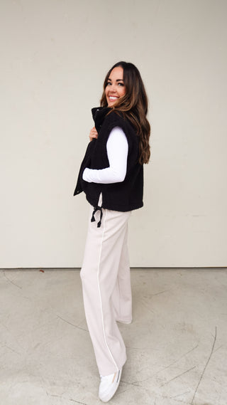 Black Sherpa Vest With Side Ties