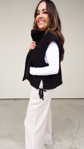 Black Sherpa Vest With Side Ties