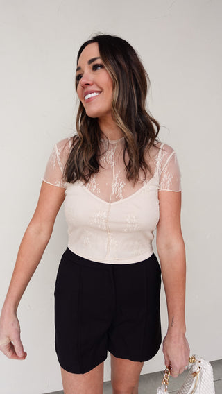 Ivory Short Sleeve Lace Top
