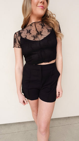 Black Short Sleeve Lace Top