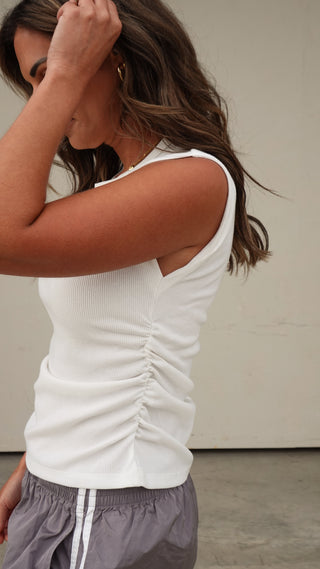 White Side-Ruched Top