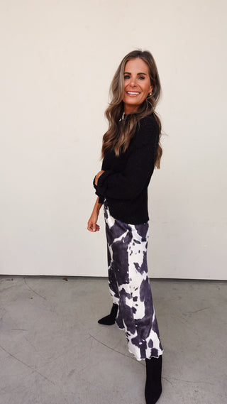 Abstract Printed Satin Skirt