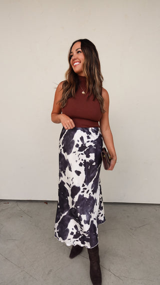Abstract Printed Satin Skirt