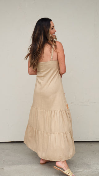 Camel Embroidered Floral Maxi Dress