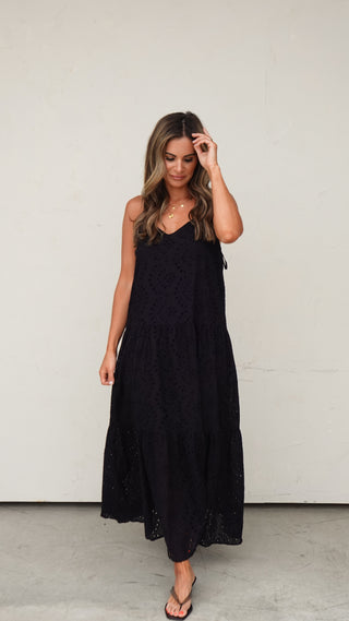 Black Eyelet Tiered Maxi Dress