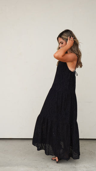 Black Eyelet Tiered Maxi Dress
