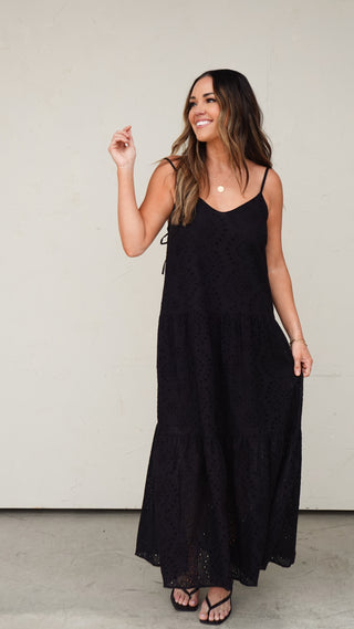 Black Eyelet Tiered Maxi Dress