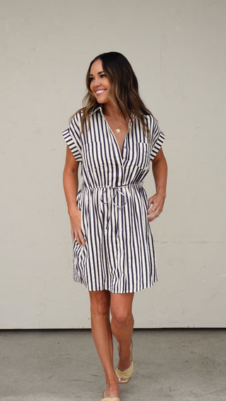 Navy Striped Shirt Dress