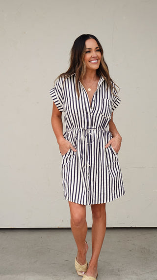 Navy Striped Shirt Dress