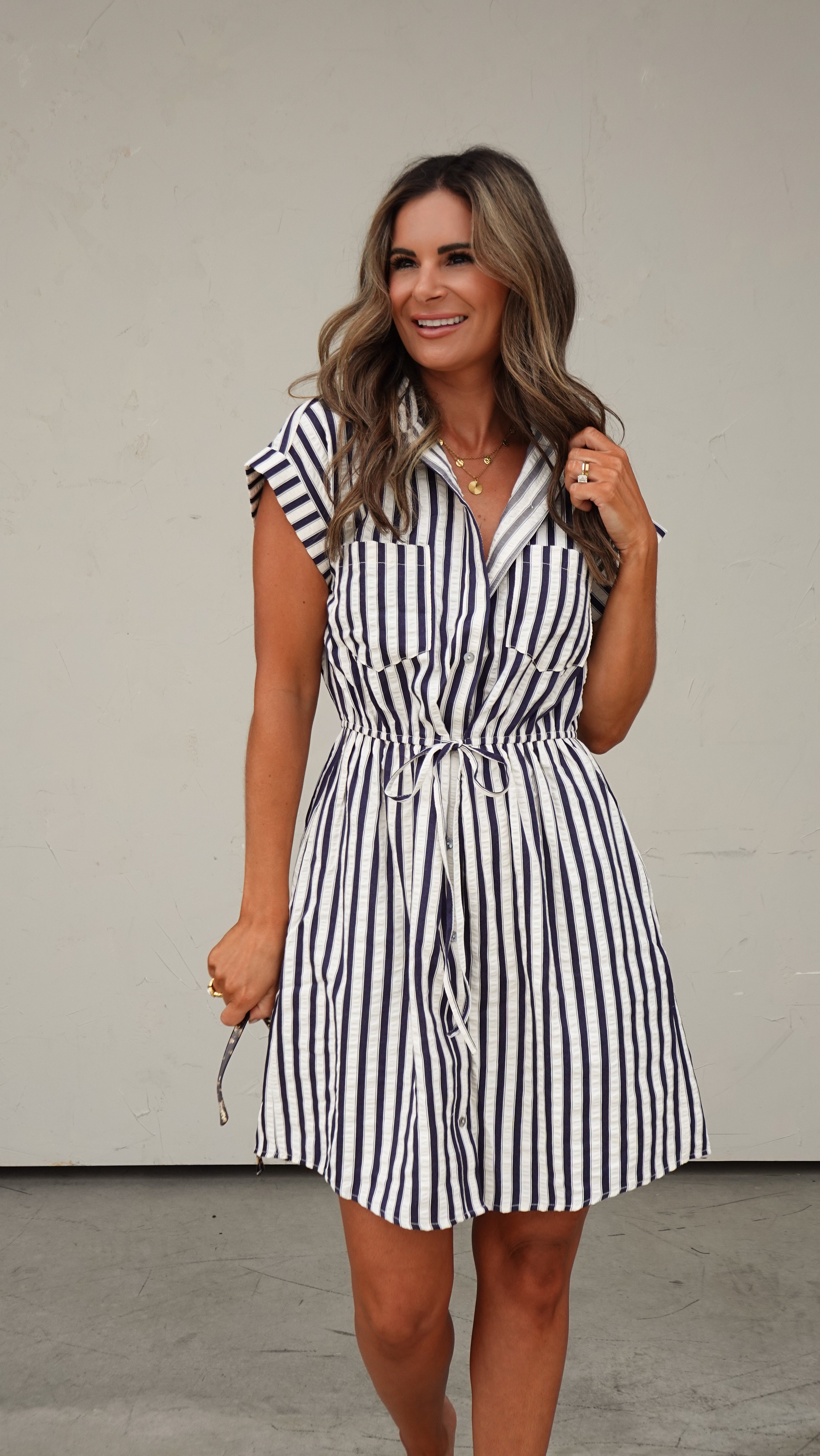 Navy Striped Shirt Dress