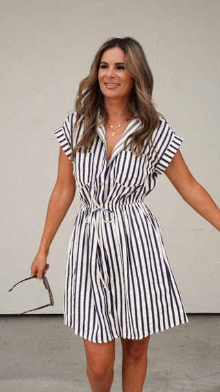 Navy Striped Shirt Dress