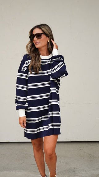 Navy Striped Jersey Dress