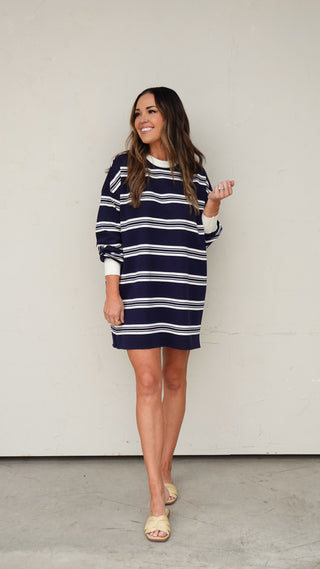 Navy Striped Jersey Dress