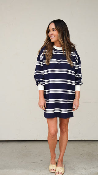 Navy Striped Jersey Dress