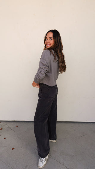 Washed Black Wide Leg Denim