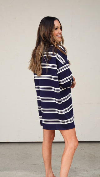 Navy Striped Jersey Dress