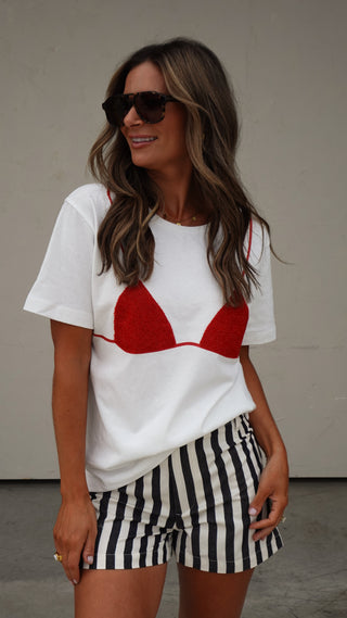 White Tee with Beaded Bikini