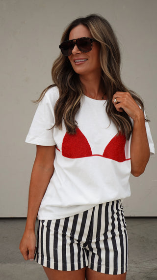 White Tee with Beaded Bikini