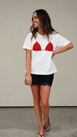 White Tee with Beaded Bikini