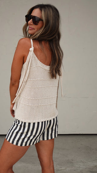 Ivory Tie-Shoulder Knit Top