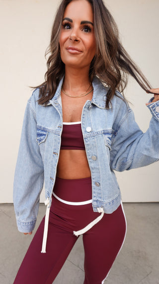 Cropped Denim Jacket with Tie Waist