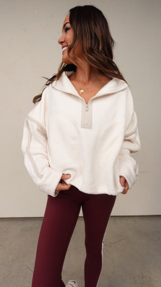 Ivory Half-Zip Fleece Pullover