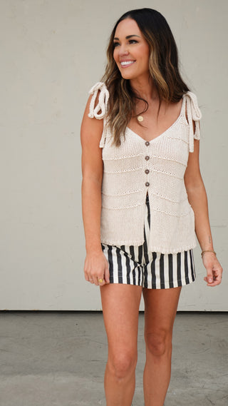 Ivory Tie-Shoulder Knit Top