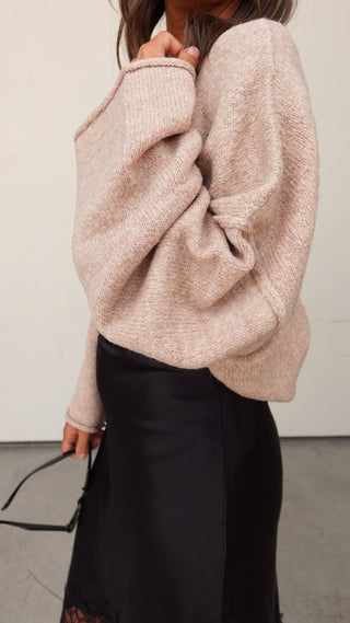 Sand Exposed-Seam Relaxed Sweater