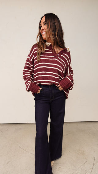 Burgundy Striped Rugby Sweater