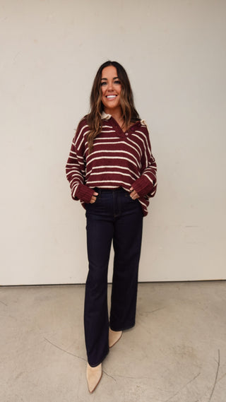 Burgundy Striped Rugby Sweater