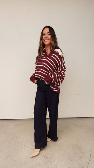 Burgundy Striped Rugby Sweater