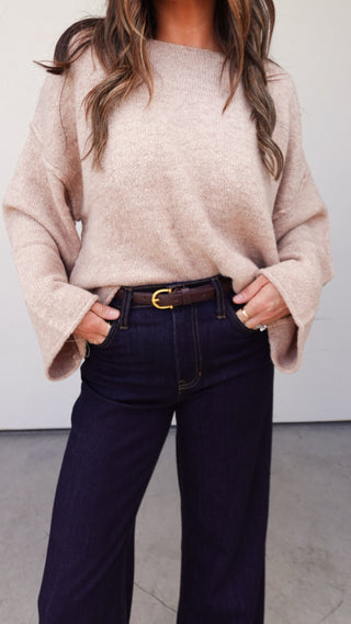 Sand Exposed-Seam Relaxed Sweater