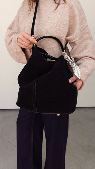 Black Suede 2-in-1 Bucket Bag