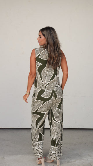 Olive Leaf Print Tank and Pant Set