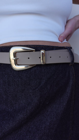 Taupe Faux Leather Belt with Gold Buckle