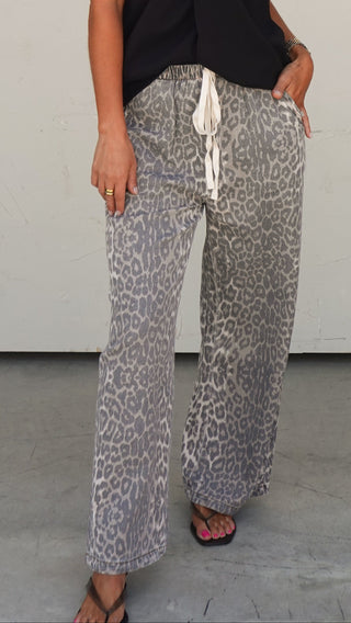 Washed Leopard Drawstring Pant