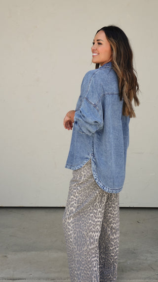 Washed Leopard Drawstring Pant