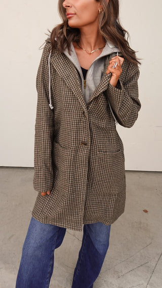 Plaid Detachable Hoodie Two-fer Coat