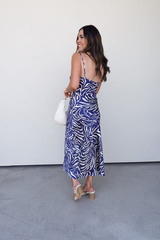 Ocean Waves Satin Cowl Neck Midi Dress - Medium - Never Worn