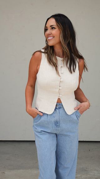 Linen Vest with Lace-Up Back