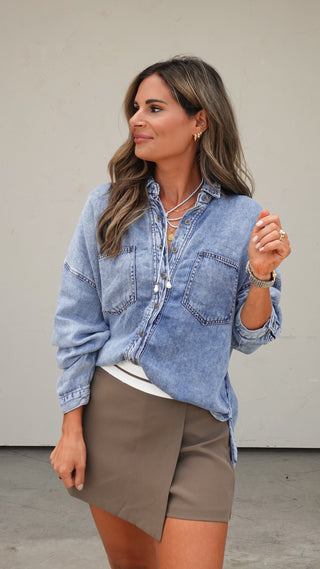 Washed Chambray Button-Down Shirt