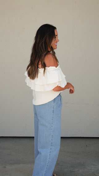 Cream Off-Shoulder Tiered Top
