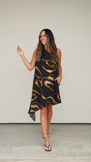 Black One-Shoulder Patterned Dress