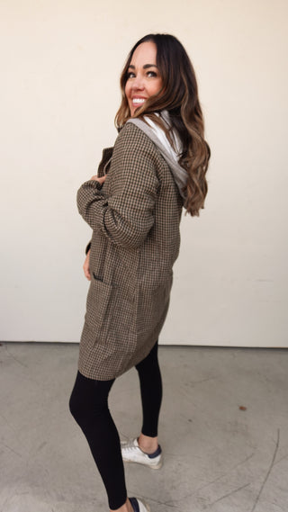 Plaid Detachable Hoodie Two-fer Coat