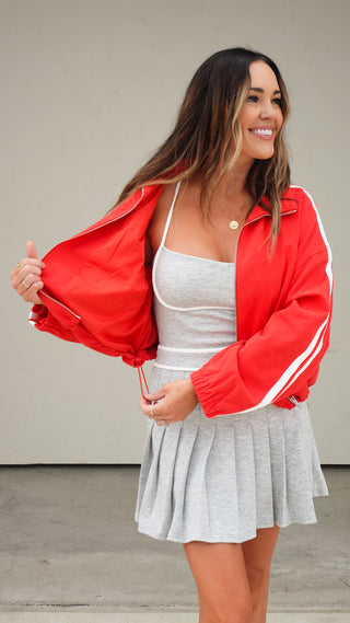 Red Striped Bomber Jacket