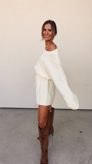 Cream Long Sleeve Knit Romper