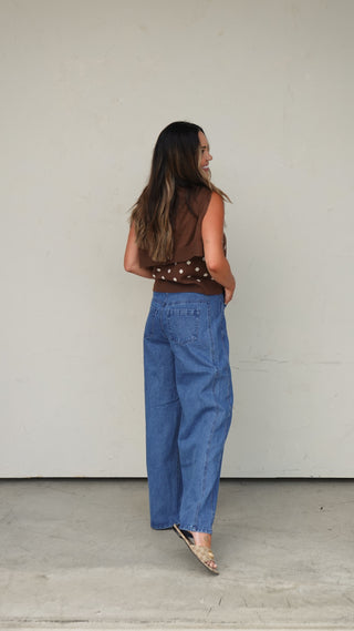 Brown Sleeveless Polka Dot Top