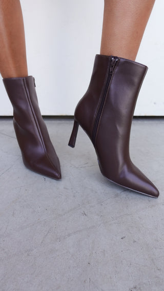 Brown Pointed Toe Faux Leather Bootie