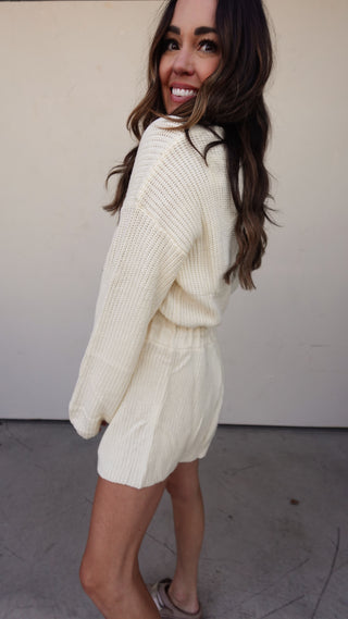 Cream Long Sleeve Knit Romper